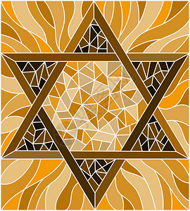 犹太洁食带有抽象六点恒星棕色音调Sepia的彩色插画