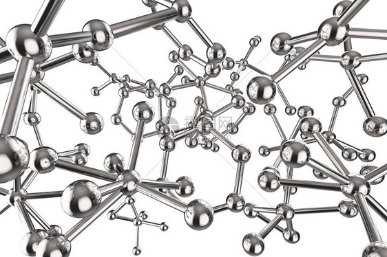 3d渲染金属分子结构在白色上隔离图片