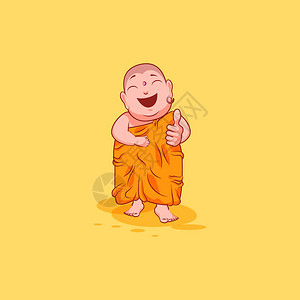 与佛教僧侣藏红花卡沙亚黄色背景的拇指搭配图片
