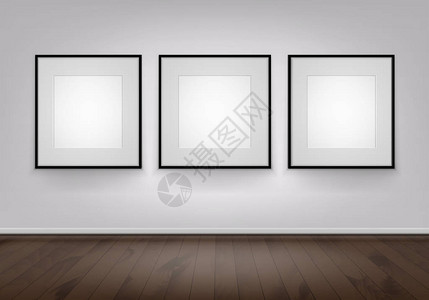 站立的牛3个矢量空白壁画海报照片显示墙上的黑框架插画
