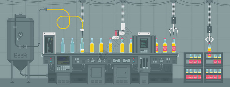 与啤酒生产线合作的机器图片