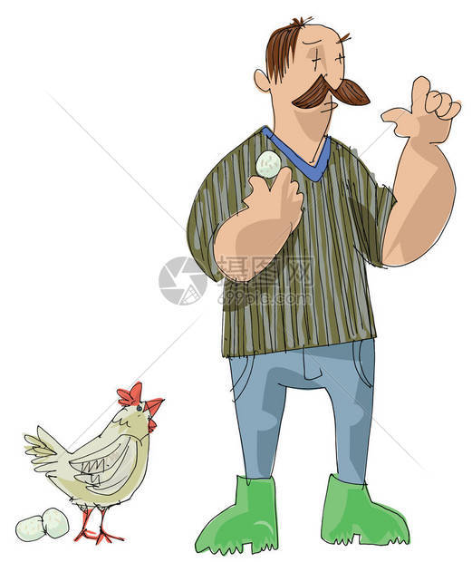 农民养鸡卡通图片