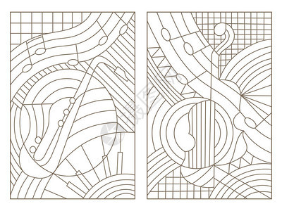 在音乐抽象小提琴和萨克斯风的主题上设置彩色玻璃图片