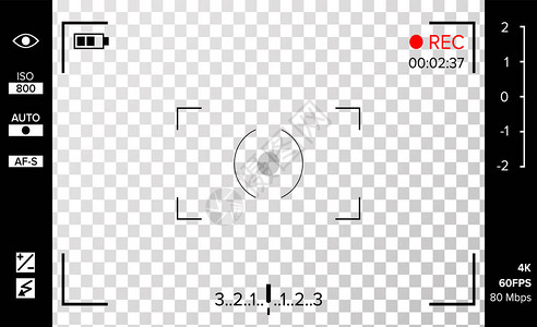 相机取景器矢量照片或摄像机网格与屏幕上的拍摄设置和选项录音LED闪烁现图片