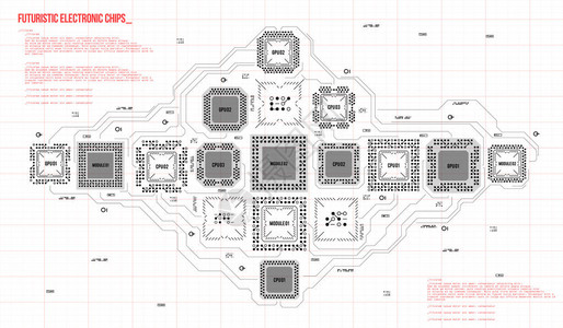具有未来主义用户界面的现代背景电子计算机硬件技术主板数字芯片集成通信处理器图片