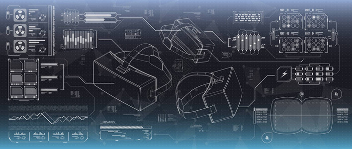 用于虚拟现实眼镜的HUDui应用程序和网络的未来派用户界面平视显示信息图图片
