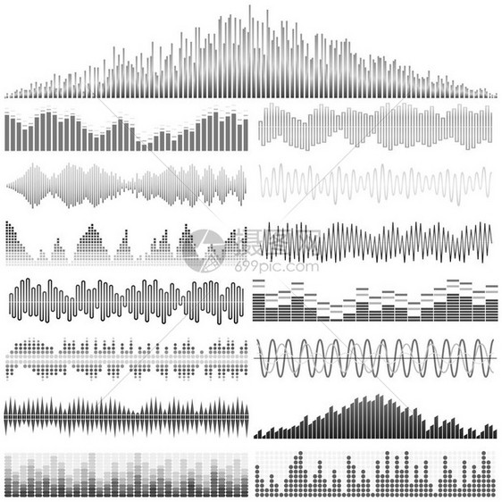声波矢量组合音效平衡器声音和波在白色图片