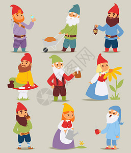 Gnome花园装饰有趣的小角色可爱的童话故事在卡通漫画矢量插图中的图片