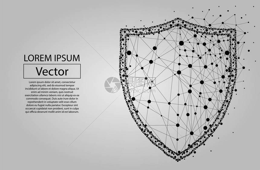 由多边形组成的安全盾数据保护的商业概念星座或Comos的低聚矢量图解盾牌由线图片