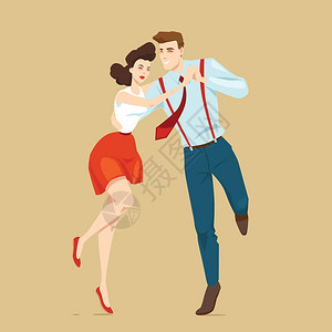 年轻夫妇跳舞lindyhop矢量图图片