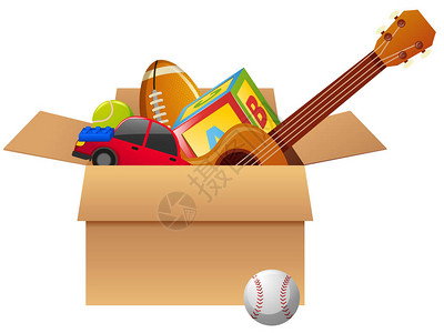 芭比玩具装满玩具的纸板箱插图插画