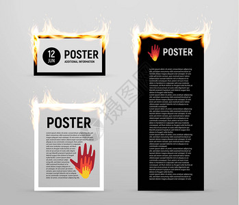 广告海报集设计上的火焰引人瞩目的明亮火焰矢量图集合图片