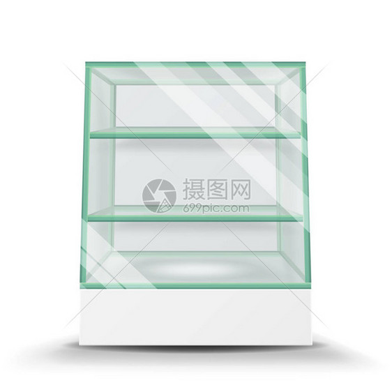 在透明背景上隔离的空玻璃柜广告架玻璃矢量用于展览的3d图片