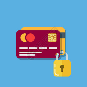 银行卡的安全两张用锁固定的借记卡一张塑料卡的图标图片