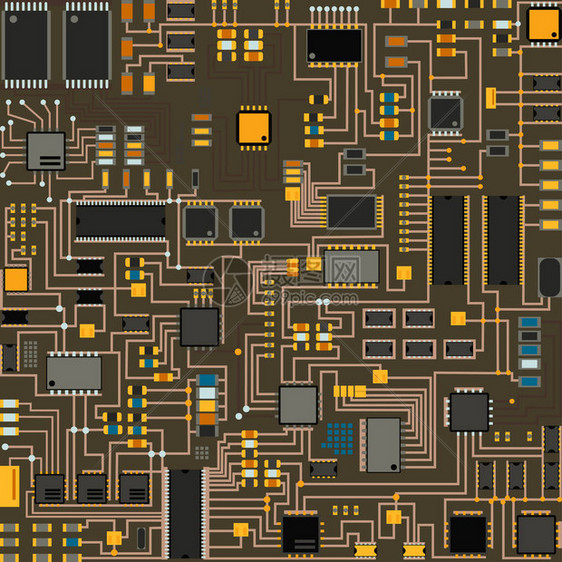 计算机芯片技术处理器电路和主板信息系统矢量图电子板能源微处理器模式电图片