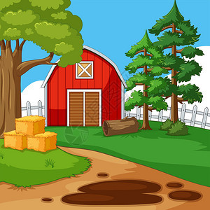 带有谷仓和树木插图的农场景图片