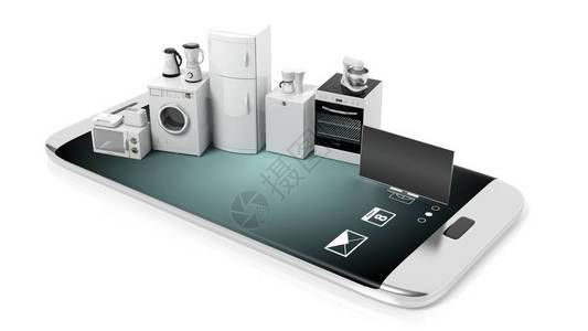 一套智能手机家用电器白色背景图片