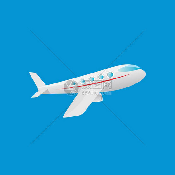 以蓝天空侧视图飞行的矢量卡通飞机矢量航空图标或图片