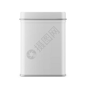 矩形白色光泽锡罐干制品容器茶咖啡糖果香料逼真的包装样机图片