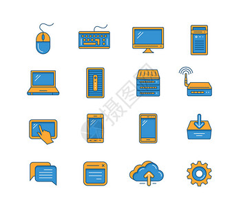 网络和移动设备的线图标集网络连图片