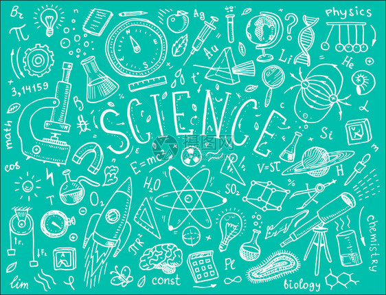 雕刻手绘旧素描和复古风格白板上的物理和数学化学和生物学或天文学中的科学公式和计算图片