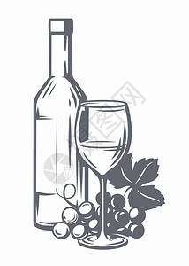 酒瓶酒和葡萄的剪影图片