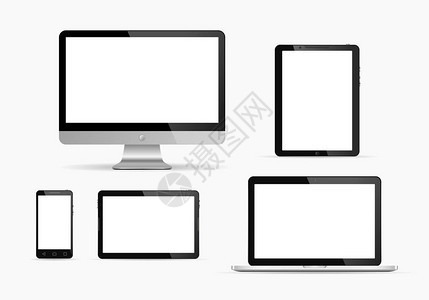 白屏电子设备矢量插图一套监视器平板电脑智能电话图片