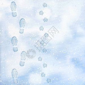 猫 雪地表白色冬季积雪上的人类和狗脚印插画