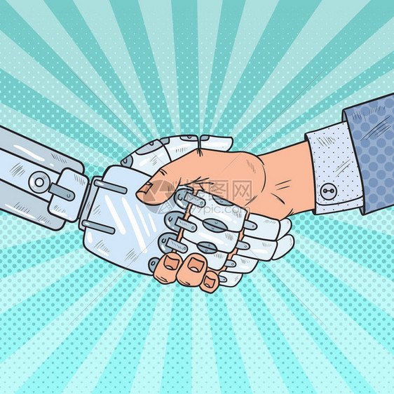 流行艺术企业机器人和类握手情报技术矢图片