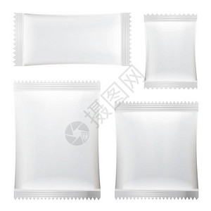 香包矢量集棍子香囊包装的白色干净的空白为您的设计包装模拟塑料袋零食包零食品糖的一次包装背景图片