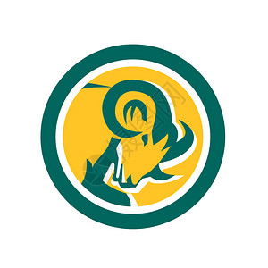 说明一头大角山羊从圆圈里侧面看的公羊头图片素材