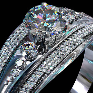 钻石刻面豪华珠宝首饰戒指的顶部视图图片