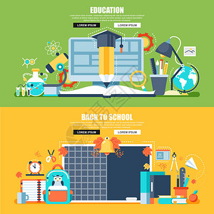 在线教育视频教程员工培训知识返校的平面概念网页横幅用于网页设计营销和平面设计的图片