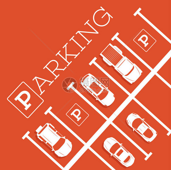 简约风格的停车区海报顶视图停放的汽车在停车场室外停车场免费公共停车场城市交图片