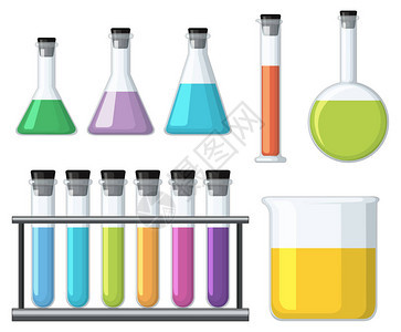 带有彩色液体插图的烧杯图片