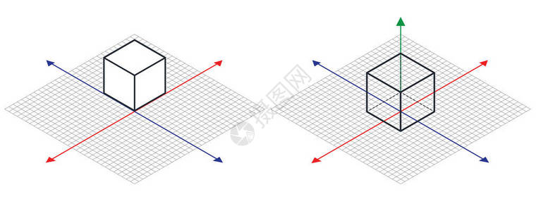 向两侧应用三十度角的测深图画对面的立方体3d坐标轴矢量Isoter背景图片