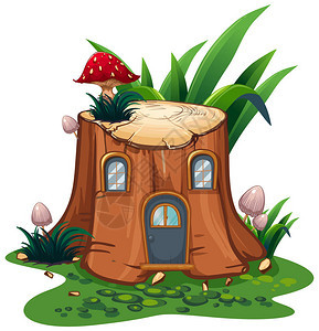 花园插图中树桩上的蘑菇图片