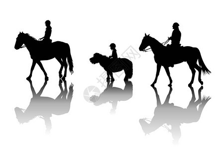 骑马和小马的家庭剪影背景图片
