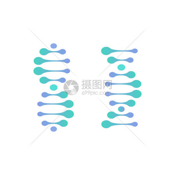 抽象的DNA分子矢量标志绿松石和蓝色科学标志科学发现标识实验室干细胞培养技术研究医疗企业图图片