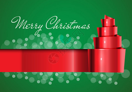 圣诞快乐红丝带在绿色上图片