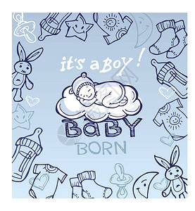 宝出生的涂鸦套装婴儿洗澡套装矢量插图图片