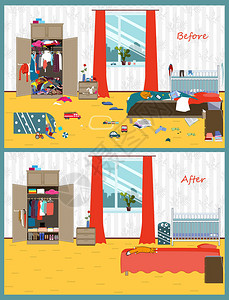 这对年轻夫妇和泰国孩子住的房间又脏干净内部混乱清洁前后的房间平图片