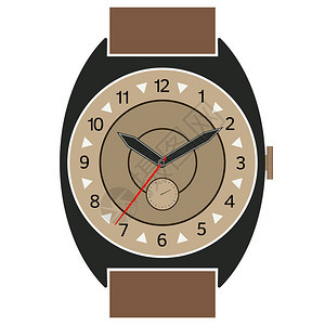 白色背景上隔绝的经典设计机械手表时钟脸与小时分钟和第二图片