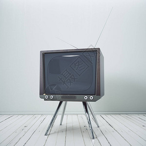 简约的内饰与空的旧电视屏幕图片