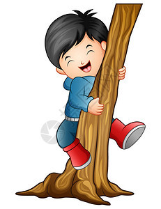 男孩爬树的矢量图图片