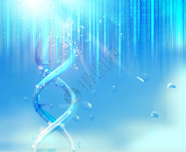 在蓝色抽象背景的DNA链条上加数字组的下降阵图片