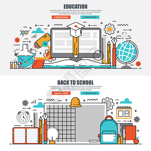 在线教育视频教程员工培训知识返校的平面概念网页横幅用于网页设计营销和平面设计的图片