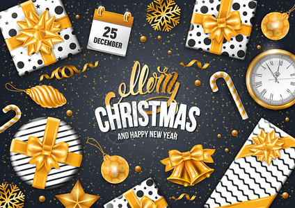 圣诞豪华设计与黑色背景上的节日物品图片