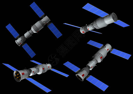 3D型天东空间站天贡在黑背景上背景图片
