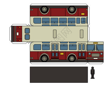 老式红色和奶油色巴士的纸模型图片